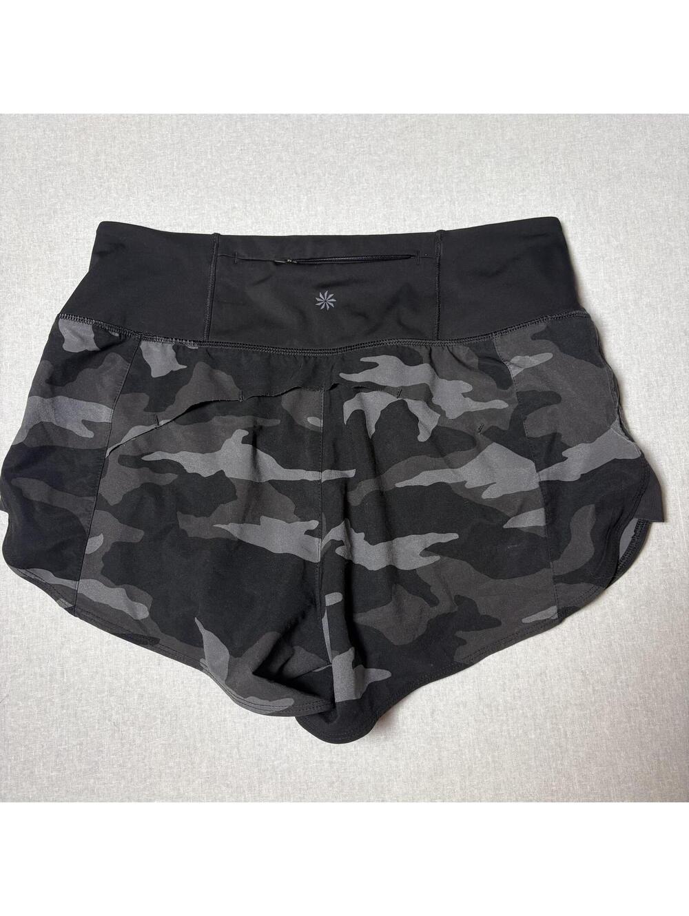 Athleta Black and Gray Camouflage Running Shorts XS